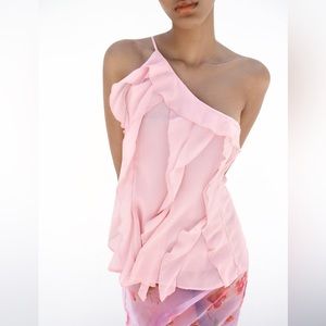 ZARA Asymmetric Frilled One Shoulder Top